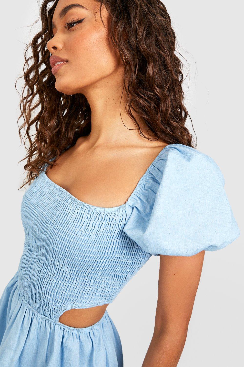 Boohoo Women s Shirred Detail Puff Sleeve Smock Dress